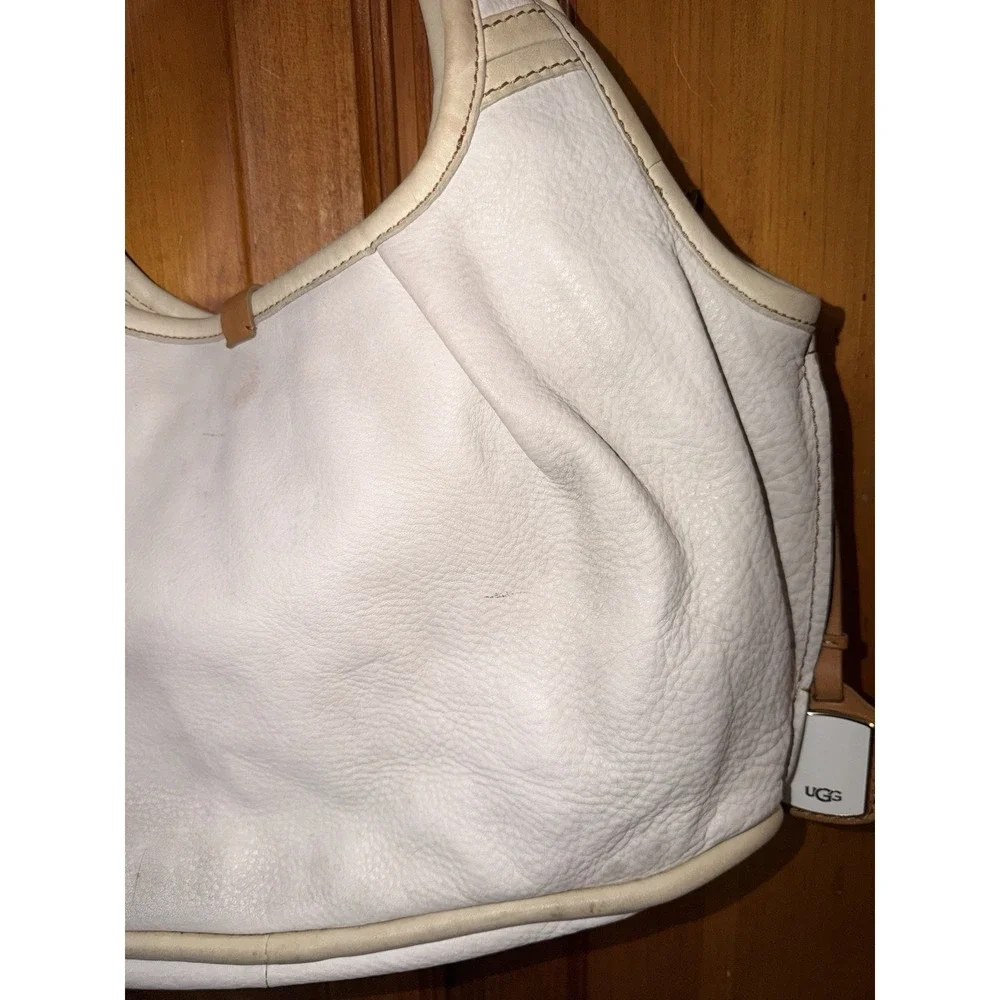 UGG Australia Genuine Calf Leather Hobo Shoulder Handbag Purse Beige Travel Tote